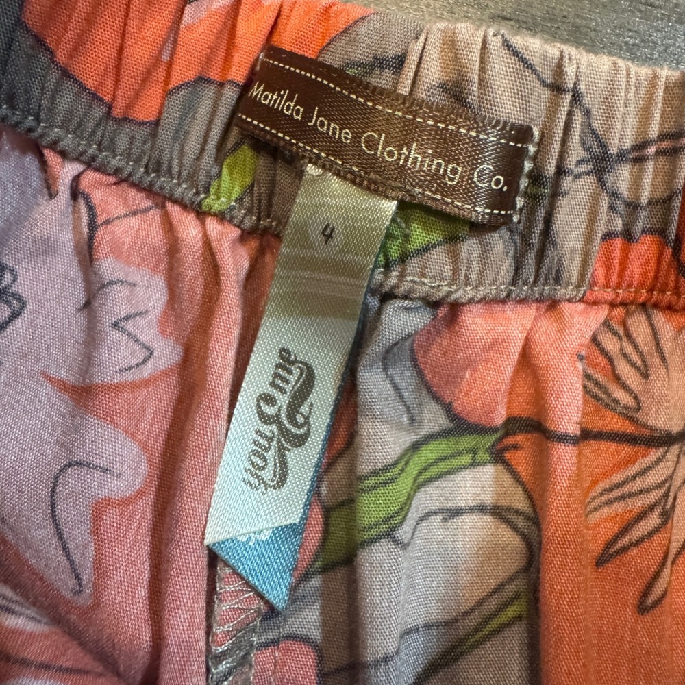 Matilda Jane Girls Pants Size 4 Floral Ruffle Bottoms Gray Orange Green - Picture 5 of 9